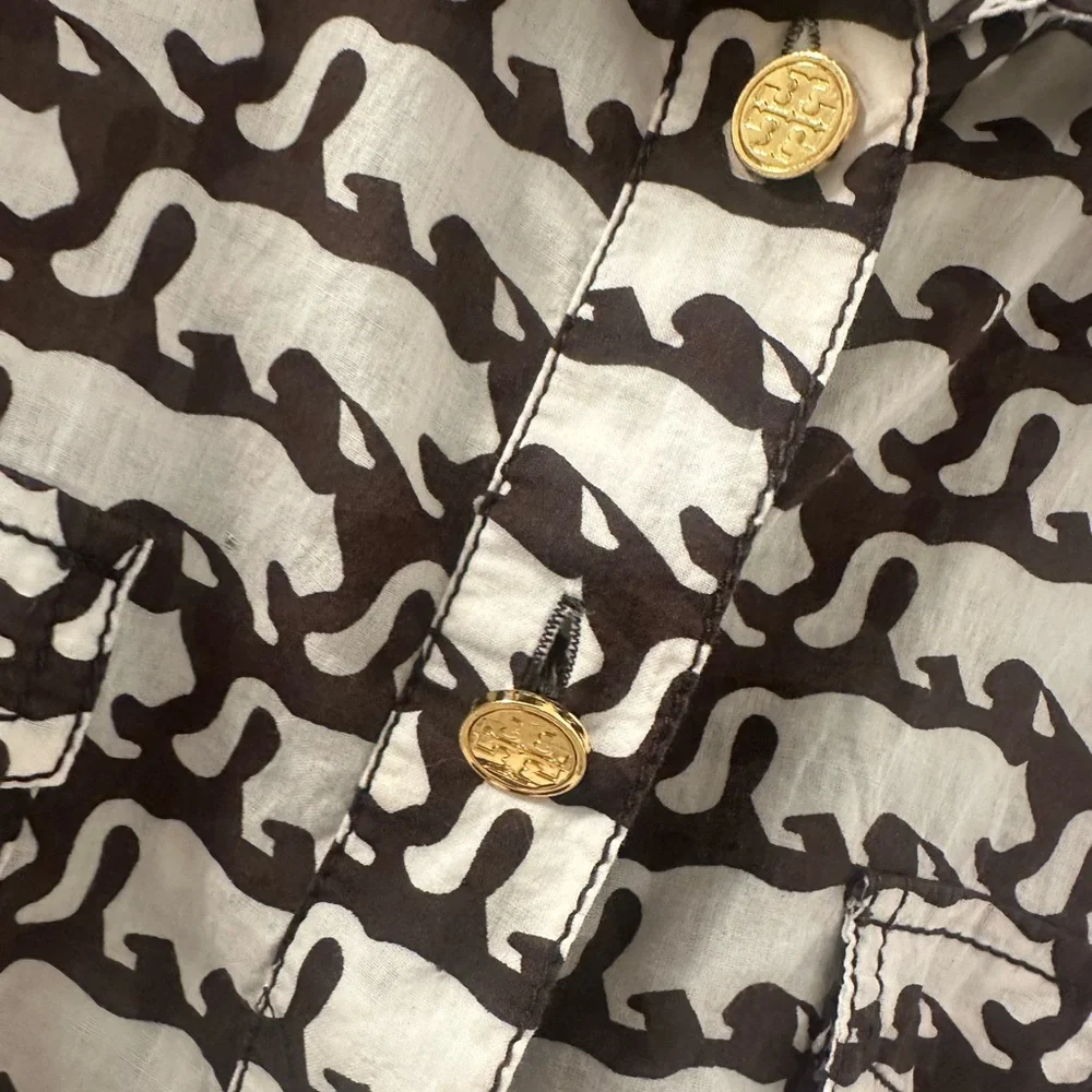 Tori Burch Women’s Long Sleeve Blouse | Brown White |‎ 12
